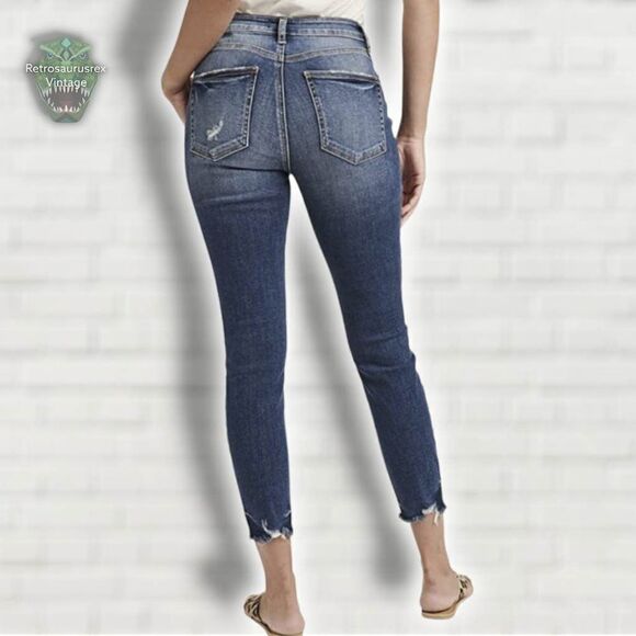 Silver Jeans Co Avery Curvy Fit High Rise Skinny Crop Indigo Denim Power Stretch - Picture 5 of 8